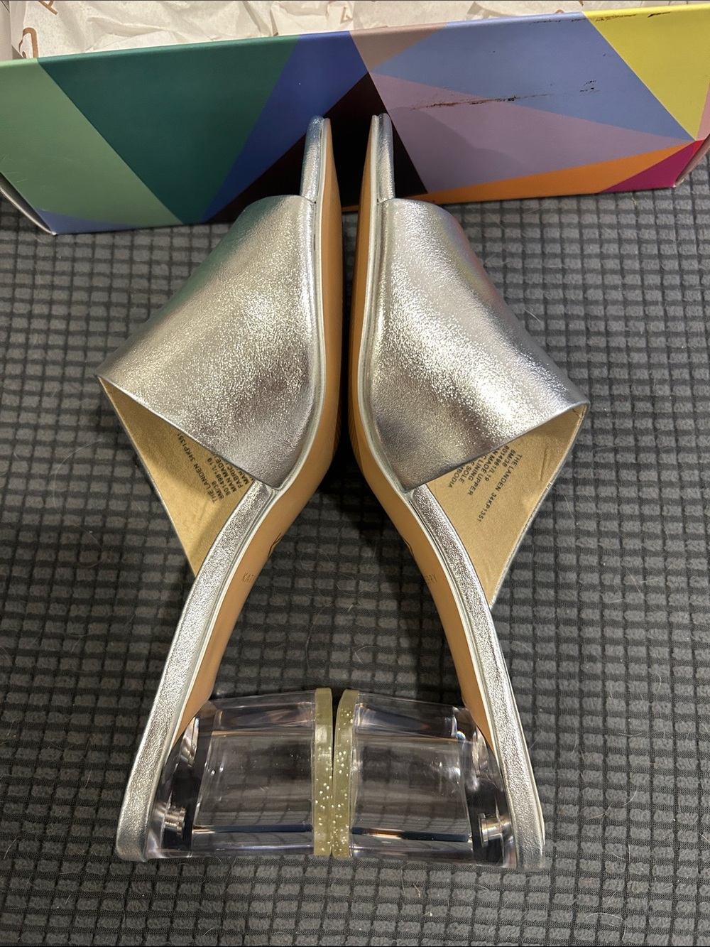 KATY PERRY Collections Metallic Silver Clear Block Heel Mules. Size 8 - Picture 5 of 9